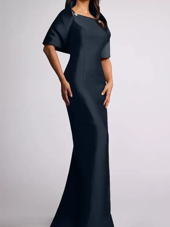 Wedding Guest Dress Beaded Floor-Length Mother Of Birde Dress With Removable Cape