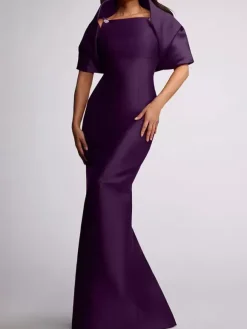 Wedding Guest Dress Beaded Floor-Length Mother Of Birde Dress With Removable Cape
