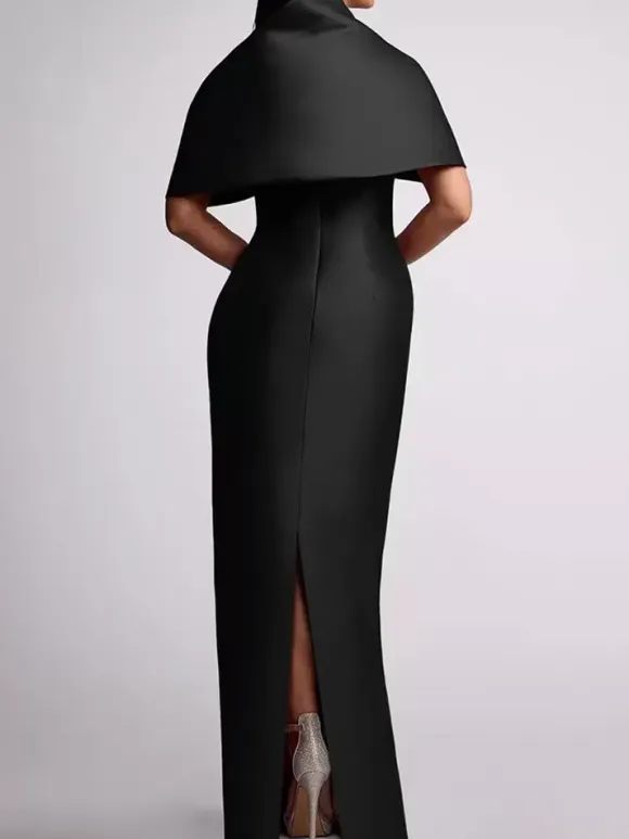 Wedding Guest Dress Beaded Floor-Length Mother Of Birde Dress With Removable Cape