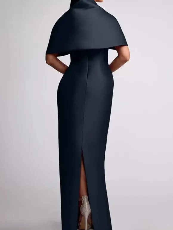 Wedding Guest Dress Beaded Floor-Length Mother Of Birde Dress With Removable Cape