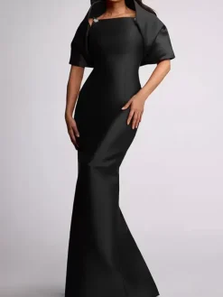 Wedding Guest Dress Beaded Floor-Length Mother Of Birde Dress With Removable Cape