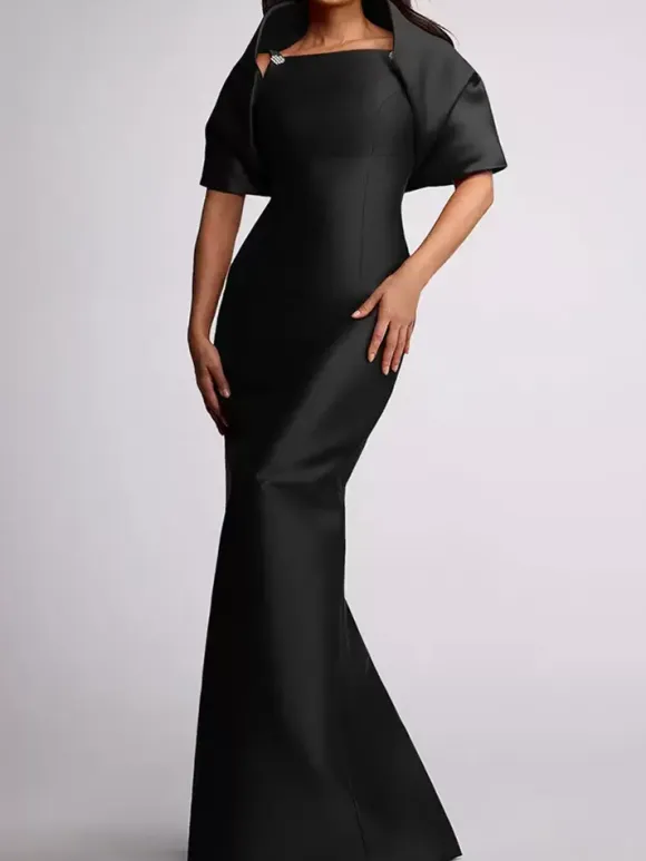 Wedding Guest Dress Beaded Floor-Length Mother Of Birde Dress With Removable Cape