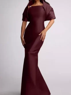 Wedding Guest Dress Beaded Floor-Length Mother Of Birde Dress With Removable Cape