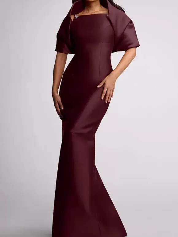 Wedding Guest Dress Beaded Floor-Length Mother Of Birde Dress With Removable Cape