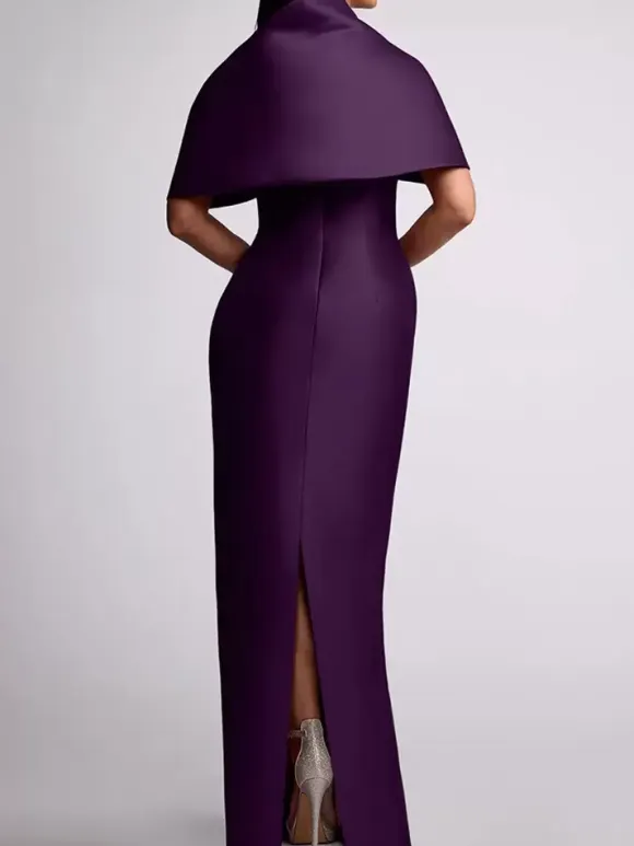 Wedding Guest Dress Beaded Floor-Length Mother Of Birde Dress With Removable Cape