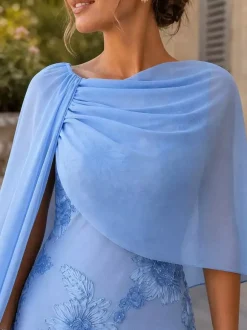 Wedding Guest Dresses Ball Gown Designed Neckline Chiffon Half Sleeves Lace Mother Dress