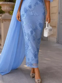 Wedding Guest Dresses Ball Gown Designed Neckline Chiffon Half Sleeves Lace Mother Dress