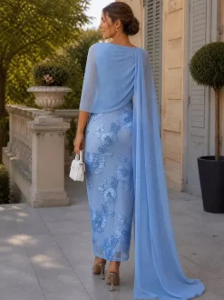 Wedding Guest Dresses Ball Gown Designed Neckline Chiffon Half Sleeves Lace Mother Dress