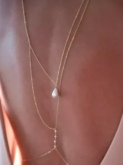 Wedding Necklaces Gold Gold Round Brilliant Multi-Chain Chain Imitation Pearl 16 Inches & Under Wedding Necklace