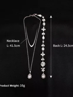 Wedding Necklace Silver Backdrop Necklace Rhinestone Beaded Bridal Jewelry