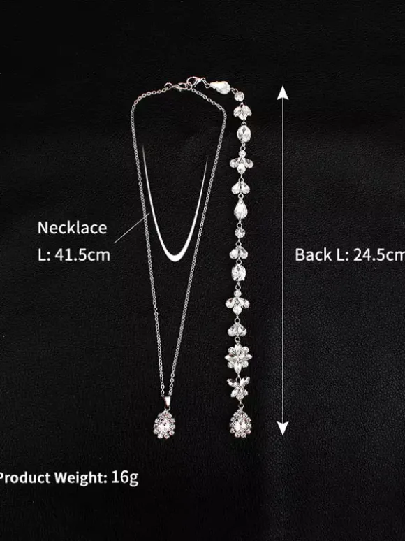 Wedding Necklace Silver Backdrop Necklace Rhinestone Beaded Bridal Jewelry