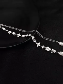 Wedding Necklace Silver Backdrop Necklace Rhinestone Beaded Bridal Jewelry