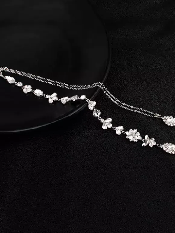 Wedding Necklace Silver Backdrop Necklace Rhinestone Beaded Bridal Jewelry
