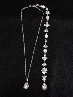 Wedding Necklace Silver Backdrop Necklace Rhinestone Beaded Bridal Jewelry
