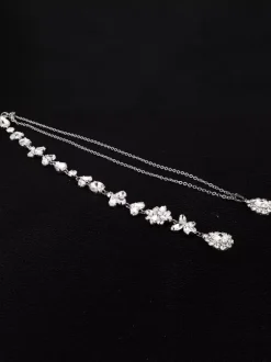 Wedding Necklace Silver Backdrop Necklace Rhinestone Beaded Bridal Jewelry