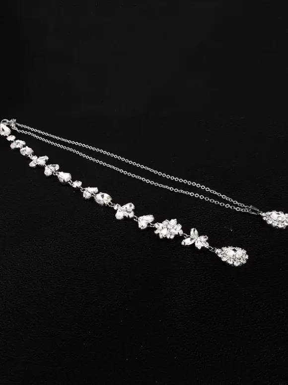 Wedding Necklace Silver Backdrop Necklace Rhinestone Beaded Bridal Jewelry