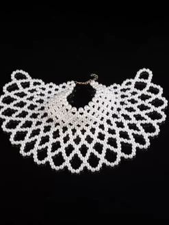 Wedding Necklaces Ivory Ivory Round Brilliant Layered Chain Imitation Pearl 16 Inches & Under Wedding Necklace