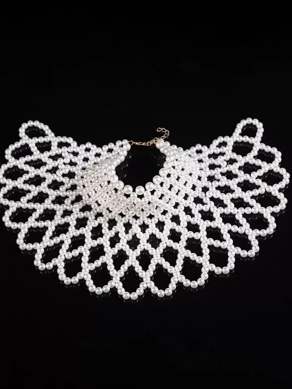Wedding Necklaces Ivory Ivory Round Brilliant Layered Chain Imitation Pearl 16 Inches & Under Wedding Necklace