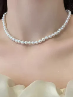Wedding Necklaces Ivory Ivory Round Brilliant Ball Chain 16 Inches & Under Wedding Necklace