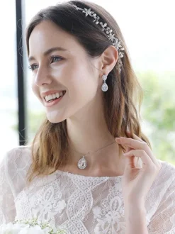 Wedding Necklaces Silver Pear Shaped Rhinestone Wedding Necklace