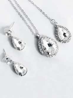 Wedding Necklaces Silver Pear Shaped Rhinestone Wedding Necklace