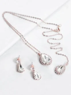 Wedding Necklaces Silver Pear Shaped Rhinestone Wedding Necklace