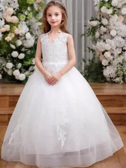 Wedding Party Dresses Beautiful Wedding Wedding Flower Girl Dress Flower Girl Dresses Kids Party Dress Sleeveless Lace Blush Pink