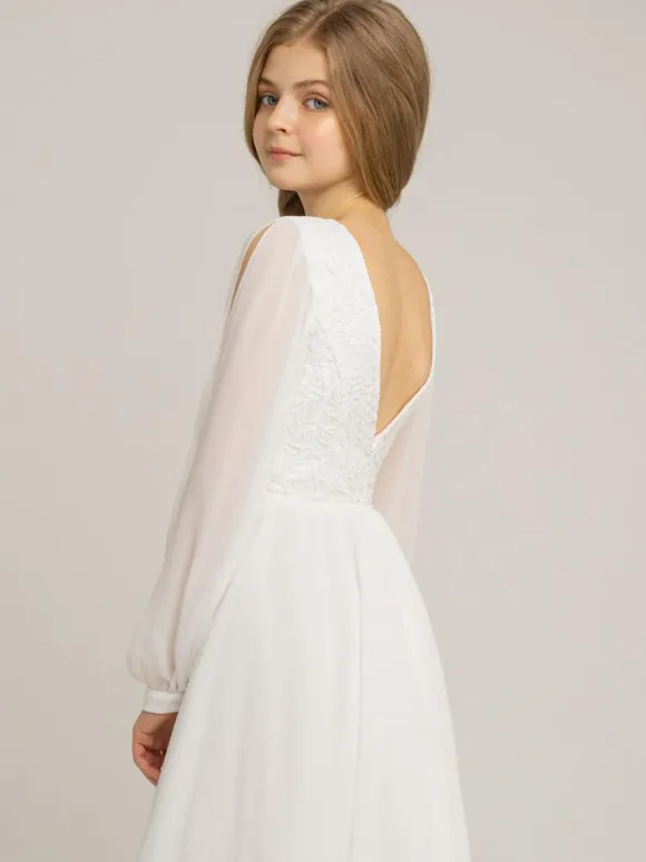 Wedding Party Dresses Wedding Beautiful Flower Girl Dress Flower Girl Dresses Dinner Dresses Long Sleeves Lace Ivory