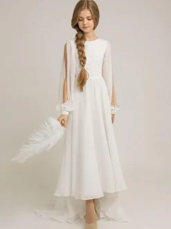 Wedding Party Dresses Wedding Beautiful Flower Girl Dress Flower Girl Dresses Dinner Dresses Long Sleeves Lace Ivory