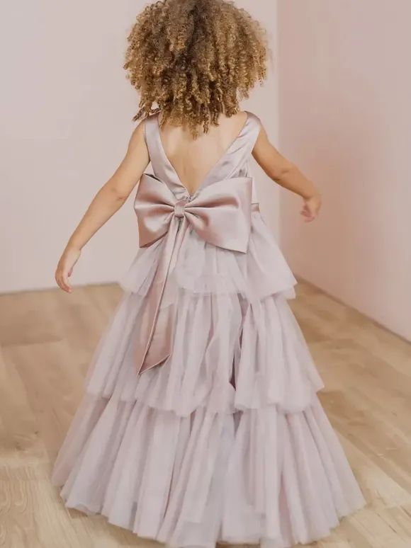 Wedding Party Dresses Wedding Sweet Dinner Dresses Flower Girl Dress Flower Girl Dresses Sleeveless Tiered Bows Blue Green