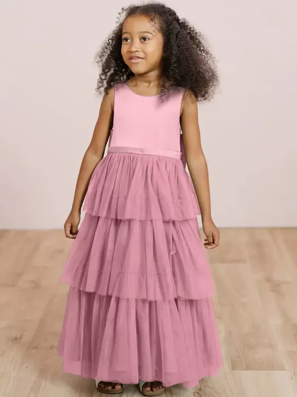 Wedding Party Dresses Wedding Sweet Dinner Dresses Flower Girl Dress Flower Girl Dresses Sleeveless Tiered Bows Blue Green