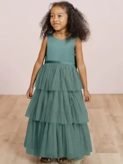 Wedding Party Dresses Wedding Sweet Dinner Dresses Flower Girl Dress Flower Girl Dresses Sleeveless Tiered Bows Blue Green