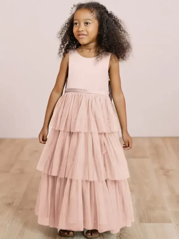 Wedding Party Dresses Wedding Sweet Dinner Dresses Flower Girl Dress Flower Girl Dresses Sleeveless Tiered Bows Blue Green