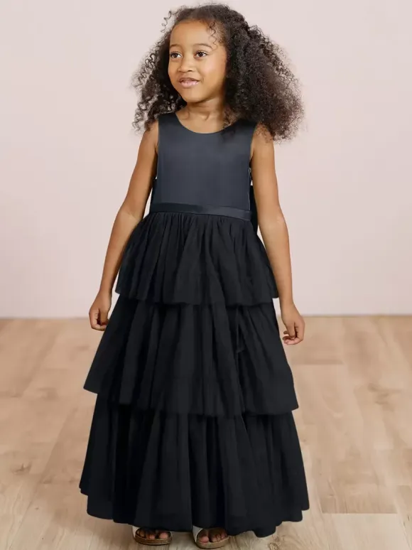 Wedding Party Dresses Wedding Sweet Dinner Dresses Flower Girl Dress Flower Girl Dresses Sleeveless Tiered Bows Blue Green