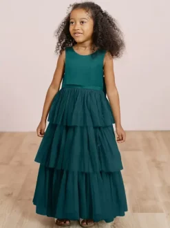 Wedding Party Dresses Wedding Sweet Dinner Dresses Flower Girl Dress Flower Girl Dresses Sleeveless Tiered Bows Blue Green