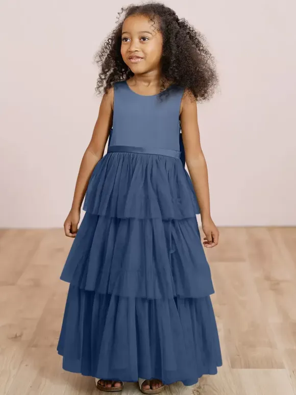 Wedding Party Dresses Wedding Sweet Dinner Dresses Flower Girl Dress Flower Girl Dresses Sleeveless Tiered Bows Blue Green