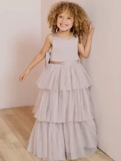 Wedding Party Dresses Wedding Sweet Dinner Dresses Flower Girl Dress Flower Girl Dresses Sleeveless Tiered Bows Blue Green