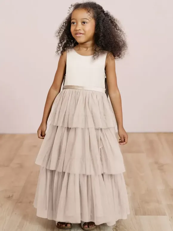 Wedding Party Dresses Wedding Sweet Dinner Dresses Flower Girl Dress Flower Girl Dresses Sleeveless Tiered Bows Blue Green