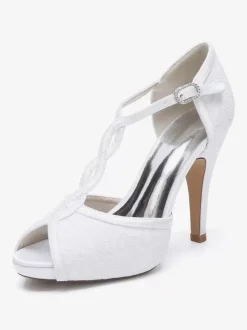 Wedding Shoes Bridal Pumps Lace Peep Toe Embroidered