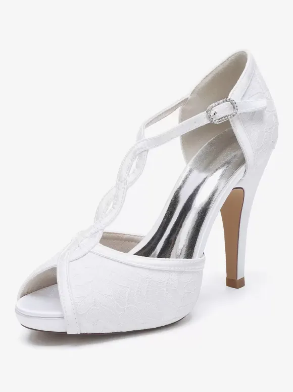 Wedding Shoes Bridal Pumps Lace Peep Toe Embroidered