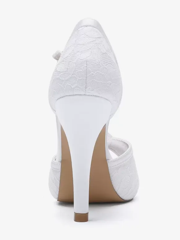 Wedding Shoes Bridal Pumps Lace Peep Toe Embroidered