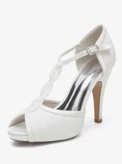 Wedding Shoes Bridal Pumps Lace Peep Toe Embroidered