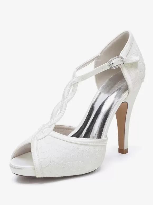 Wedding Shoes Bridal Pumps Lace Peep Toe Embroidered