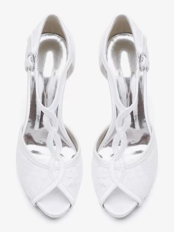 Wedding Shoes Bridal Pumps Lace Peep Toe Embroidered