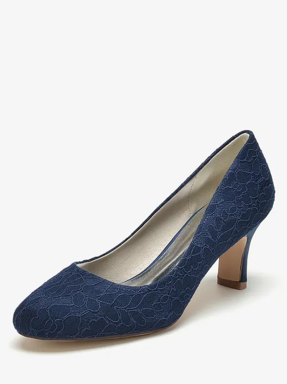 Wedding Shoes Bridal Pumps Lace Round Toe Embroidered