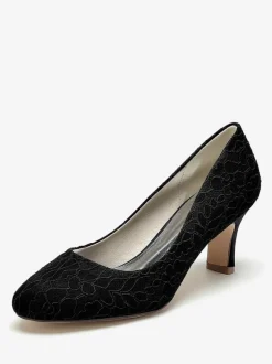 Wedding Shoes Bridal Pumps Lace Round Toe Embroidered