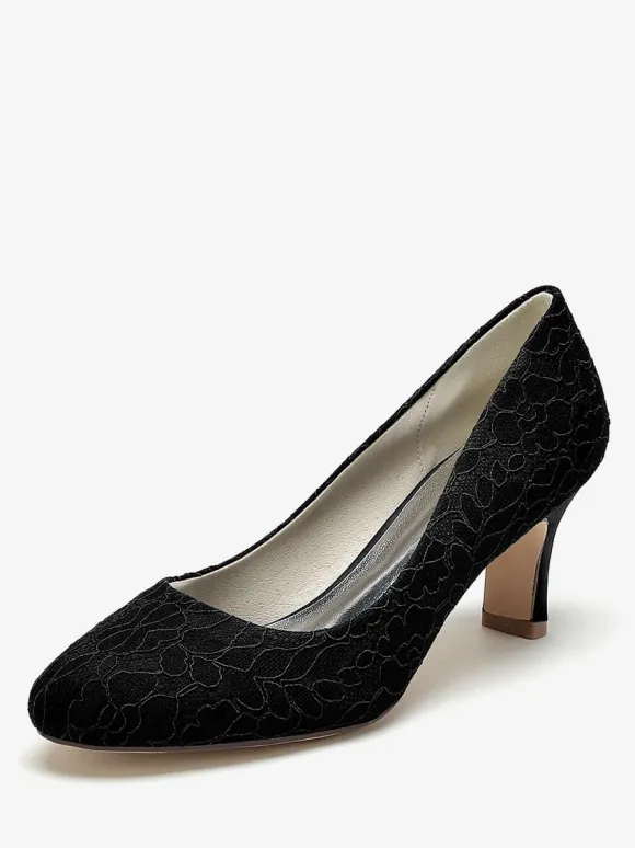 Wedding Shoes Bridal Pumps Lace Round Toe Embroidered