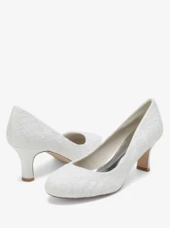 Wedding Shoes Bridal Pumps Lace Round Toe Embroidered