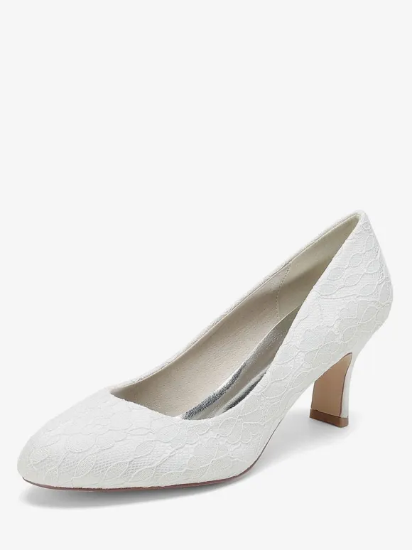 Wedding Shoes Bridal Pumps Lace Round Toe Embroidered