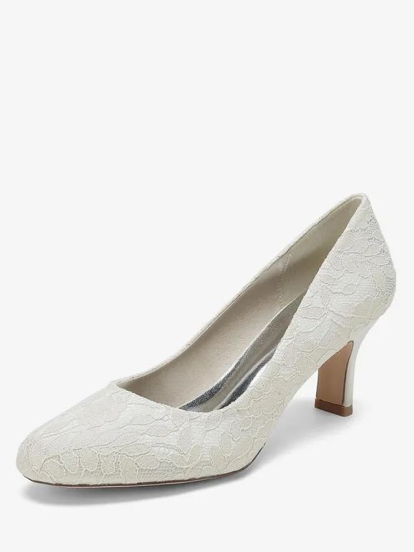 Wedding Shoes Bridal Pumps Lace Round Toe Embroidered